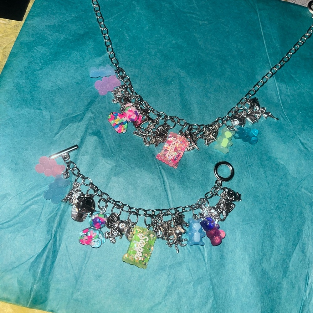 Silver Charm Bracelet with Necklace. Junk style - Picture 2 of 12